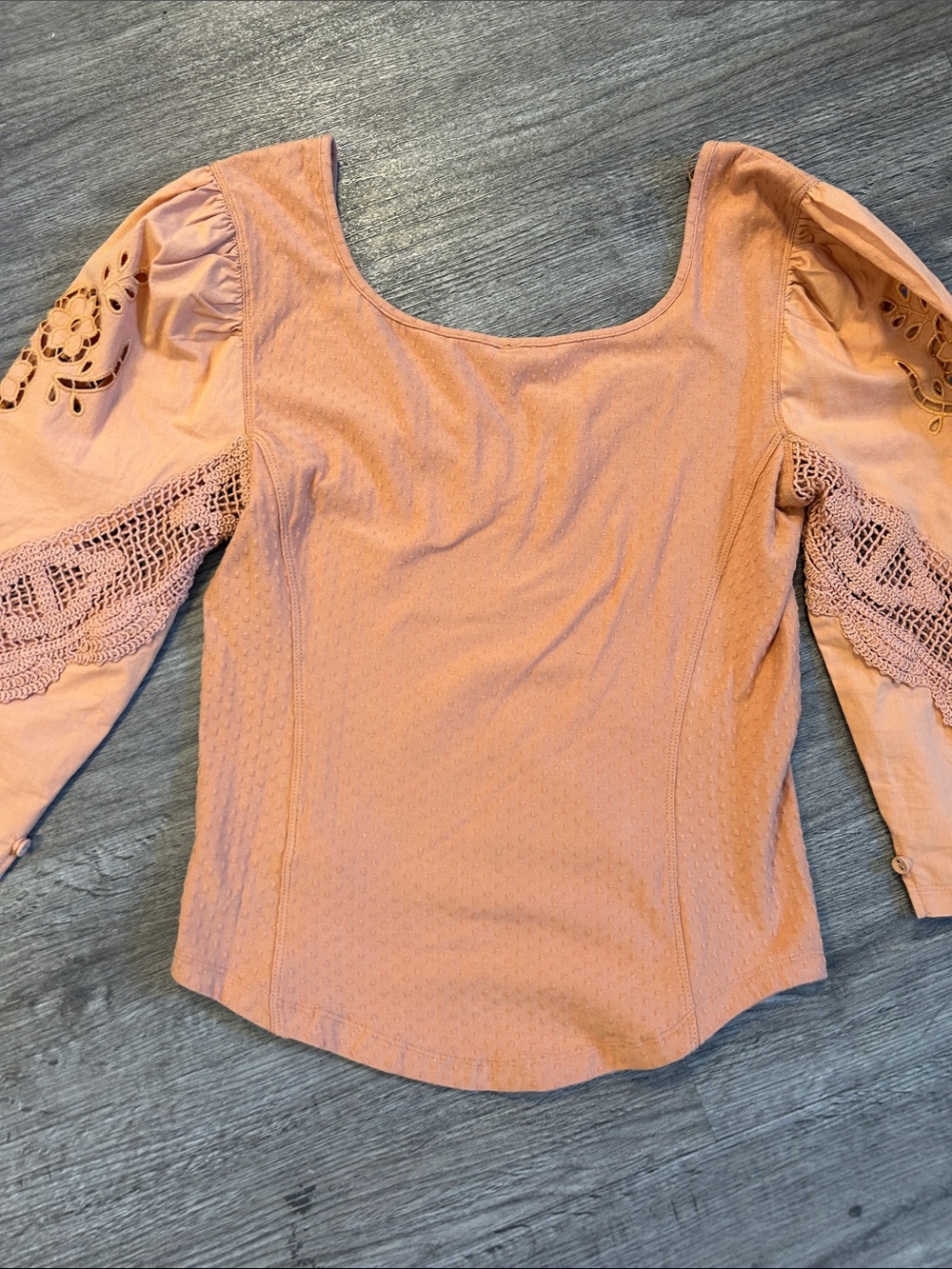 Free People Boho Crochet Lace Embroidered Sleeve Blouse Medium - Picture 6 of 9